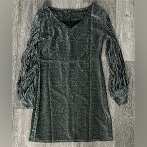 Womens Full Sleeves Sequins V-Neck Short Length Dress sz:L